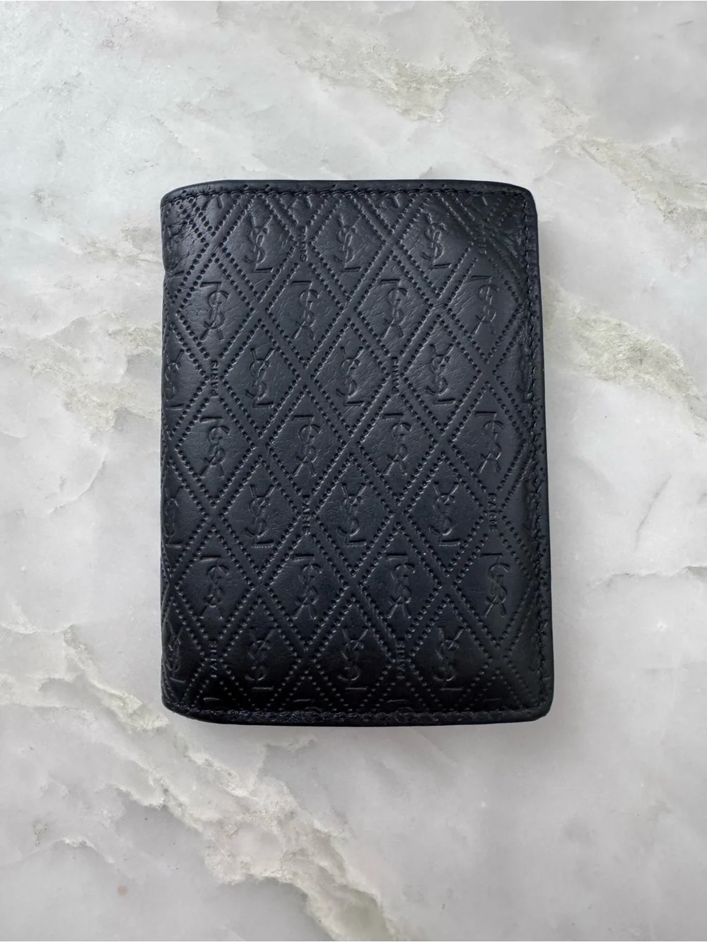 Yves Saint Laurent Monogram Leather Men's Card Holder Wallet - Black